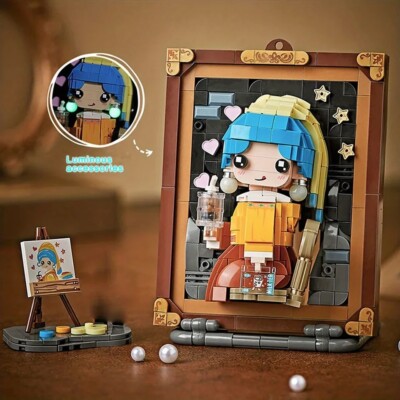 Johannes Vermeer Mädchen mit Perlenohrring Kunst Mini Gebäude MOC Konstruktionsspielzeug