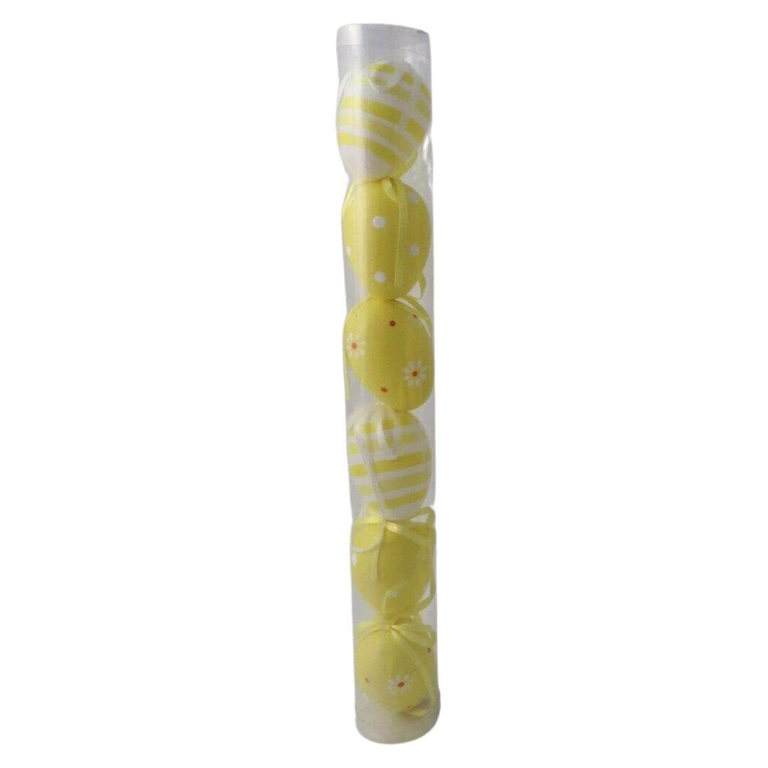 Giftware Trading Set of 6 Yellow and White Easter Egg Decorations - Hanging Eggs