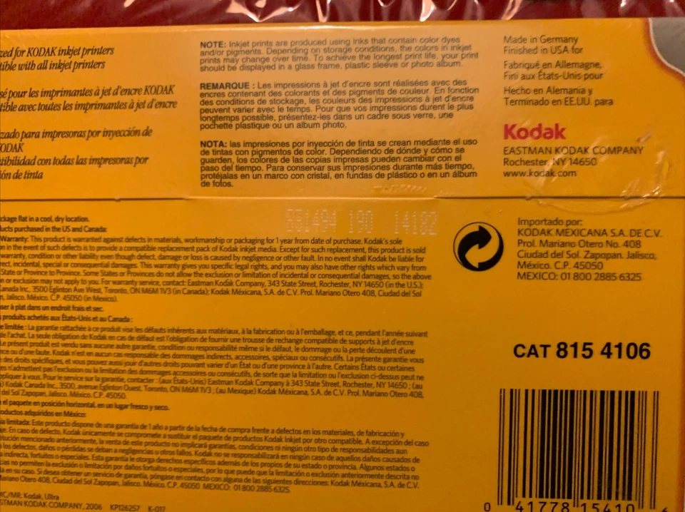 NEW Kodak Premium Photo Paper Gloss 4"x 6" 60 count 69lb 9ml Instant Dry. Sealed - Image 3 of 4