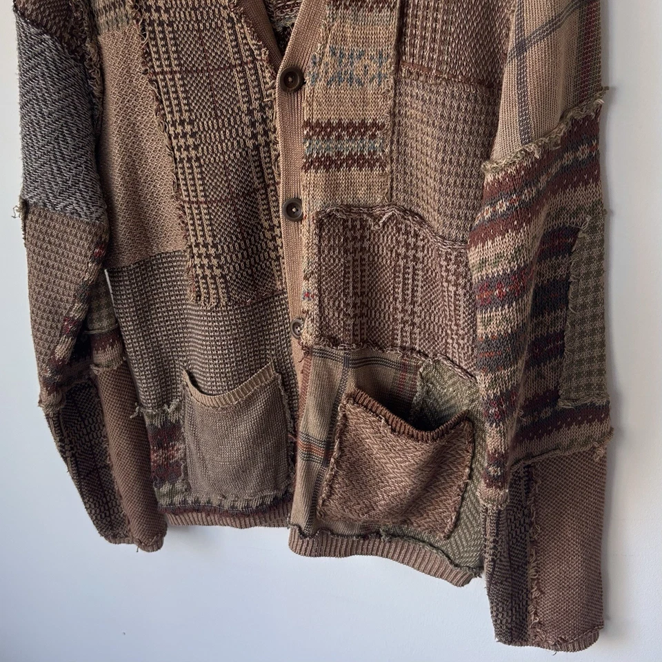 Cárdigan Polo Ralph Lauren Patchwork Tweed Para Hombre’s S Lino Envejecido Mezcla Seda Foto 3 de 4