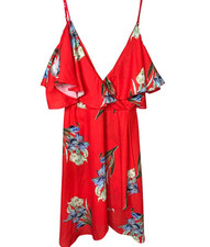 Windsor SMALL Red Floral Print Ruffle Dress V Neck Spaghetti Strap