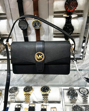 Michael Kors Greenwich Women Medium Leather Convertible Crossbody Bag Black