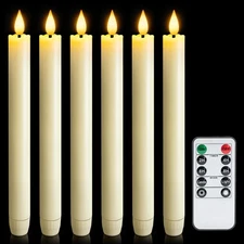 6 Pcs Flameless Taper Candles with Remote Timer Dimmer, 9.6 inches Ivory 6pcs 