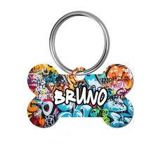 Graffiti Cool Personalized Pet ID Dog Tag Name Plate Unique Design Bone Boy