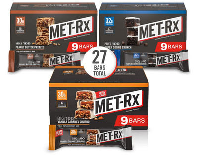 MET-Rx Big 100 Colossal Protein Bars Variety Pack 3.52oz, 27 Count