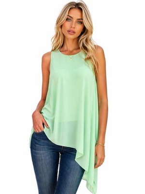 BCBG Max Azaria Asymmetrical Sleeveless Tunic Top Mint Green Sheer Flowy Medium