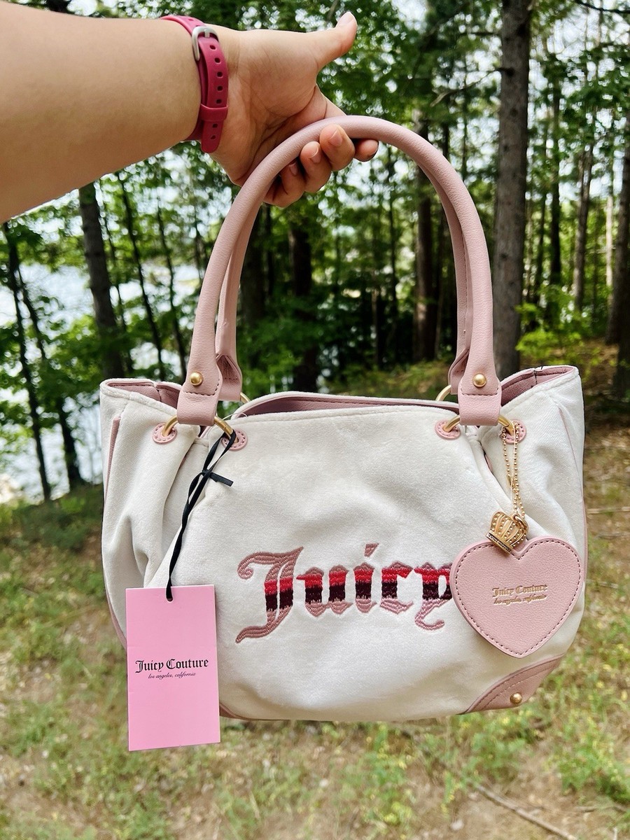 Juicy Couture Velour Retro Vibe Satchel Bag Handbag Cream Pink Y2K