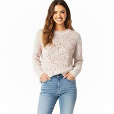 Pink Rose Womens Sweater Sz Medium Long Sleeve Soft Knit Confetti Colorful Cozy