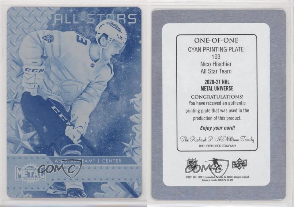 2020-21 Skybox Metal Universe All-Stars 1/1 Nico Hischier #193 fh2 - Image 3 of 3