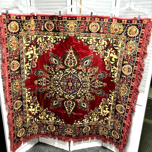 Mid-Eastern Style Tapestry Wall Hanging Rug 60" Square Fringed