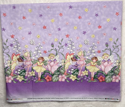Leslie Beck Border Fabric Fairies Flowers Purple Springs Creative 2yds 34'' x 44