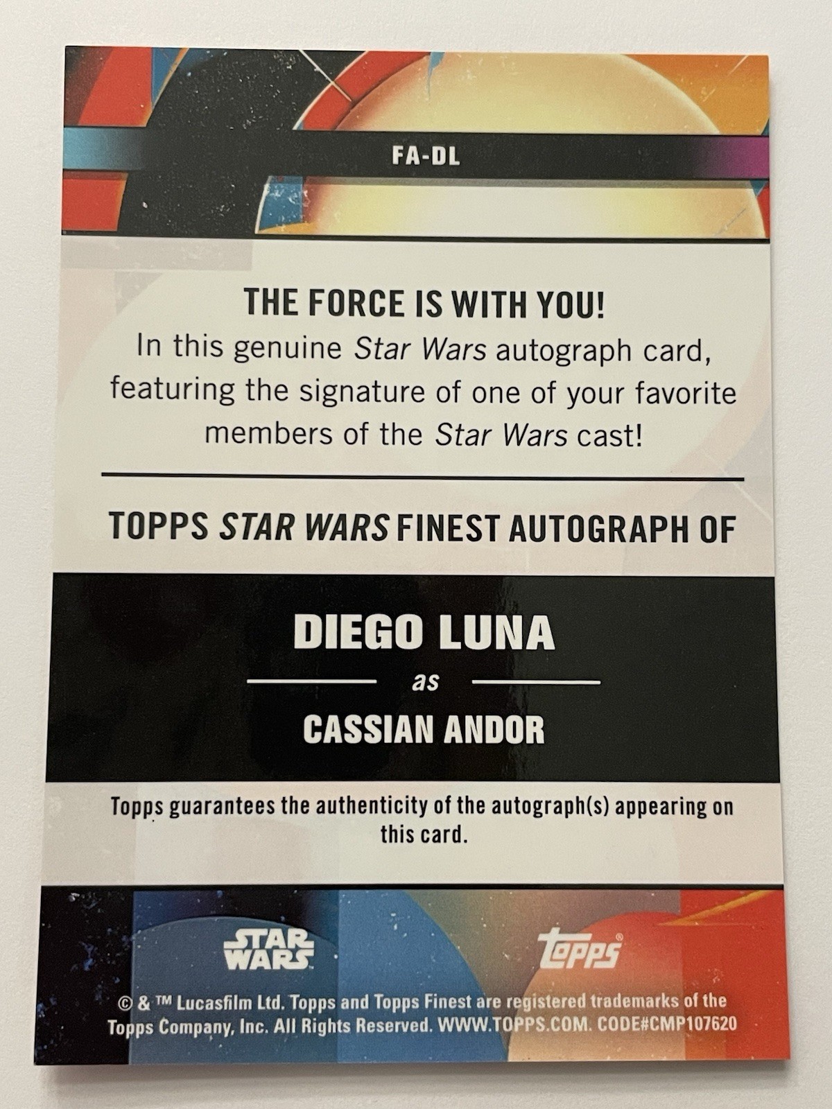 2025 Topps Star Wars Smugglers Outpost Finest Diego Luna Cassian Andor Auto /5 view 5