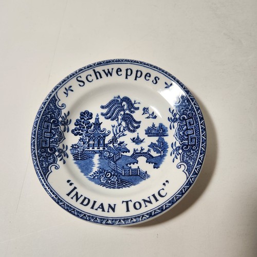 Vintage Schweppes Indian Tonic Blue Willow Bar Advertising Dish Wedgwood England
