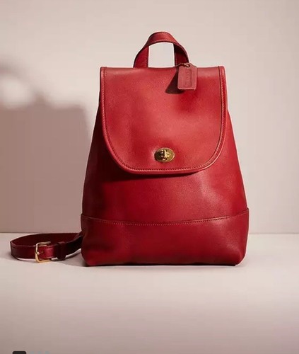 Coach Daypack Red Leather Turnlock Flap Backpack - Vintage Made in USA - #9960