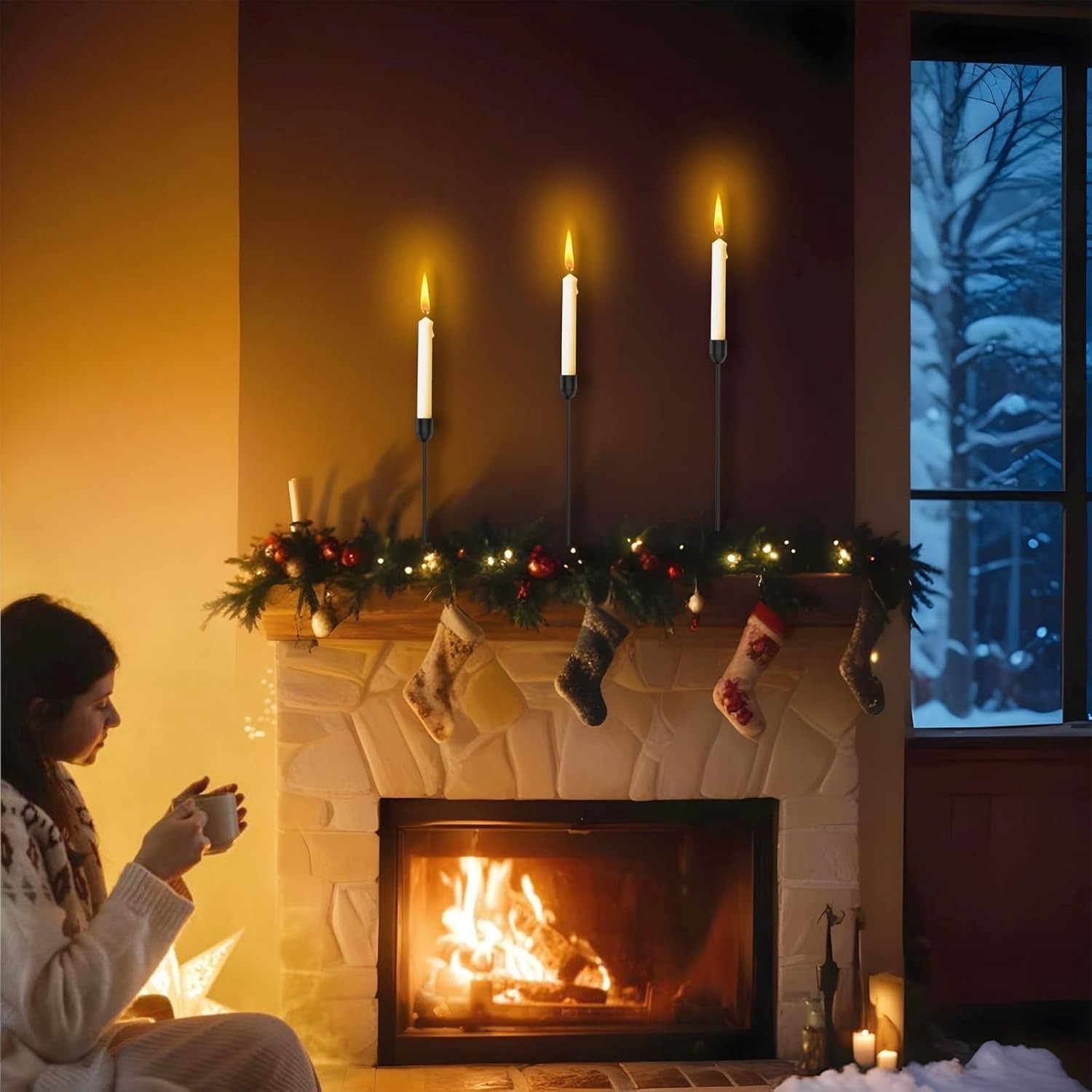 Black tall candle holder 3 pcs taper pillar candlesticks centerpiece decor