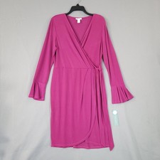 London Times Women's Dress Fig Size 14 Wrap V-Neck Flared Sleeve