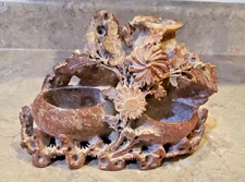 Vintage Chinese Carved Soapstone Triple Vase