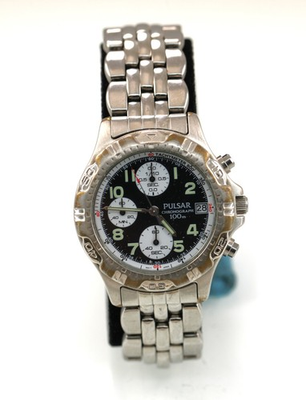 #ad #ad Pulsar Watch Men Chrono Silver Stainless Steel 100m Battery Black Date Quartz $32.78
