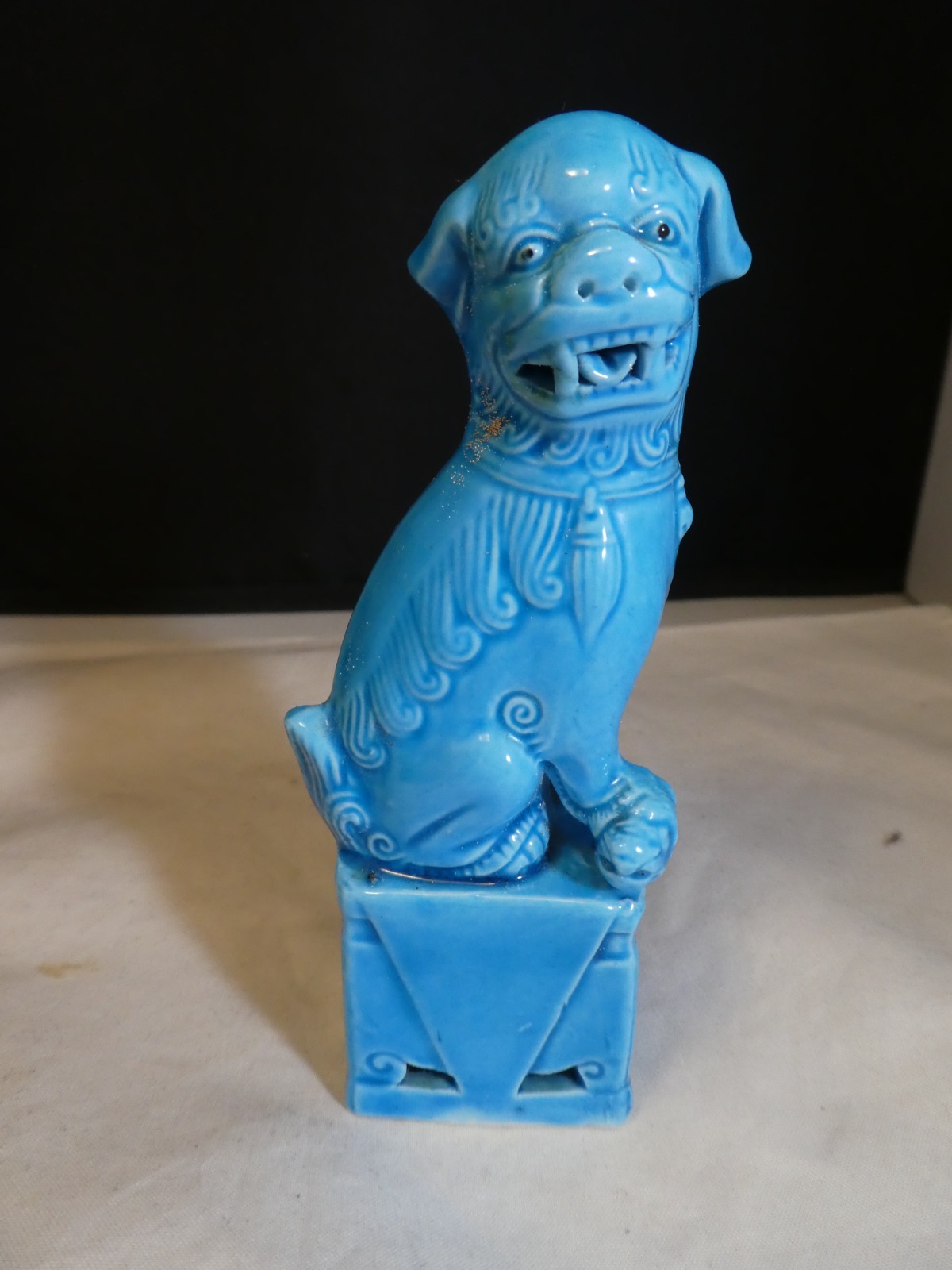 Vintage Chinese Blue Glazed Porcelain Foo Dog Statue 4 3/4 inches Tall