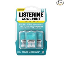 Listerine Cool Mint PocketPaks Breath Strips 3 Pack 72 Ct Travel Size