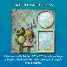 Whimsical Frog Couple   Romantic  Playful Personalized Wall Art or Scrapbook Pg
