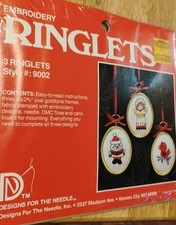 1982 WonderArt Christmas Ornaments Ringlets Kit 5535 Santa, Wreath and Tree