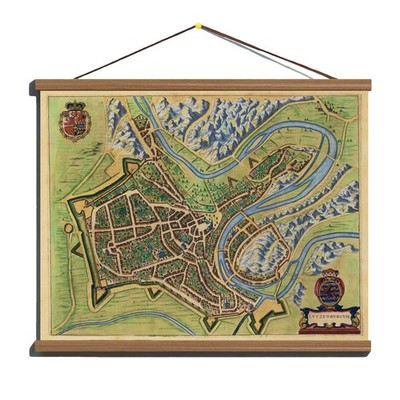 Ancient 1649 Detailed Map Plan View of Luxembourg; Canvas Magnetic Wooden Hanger