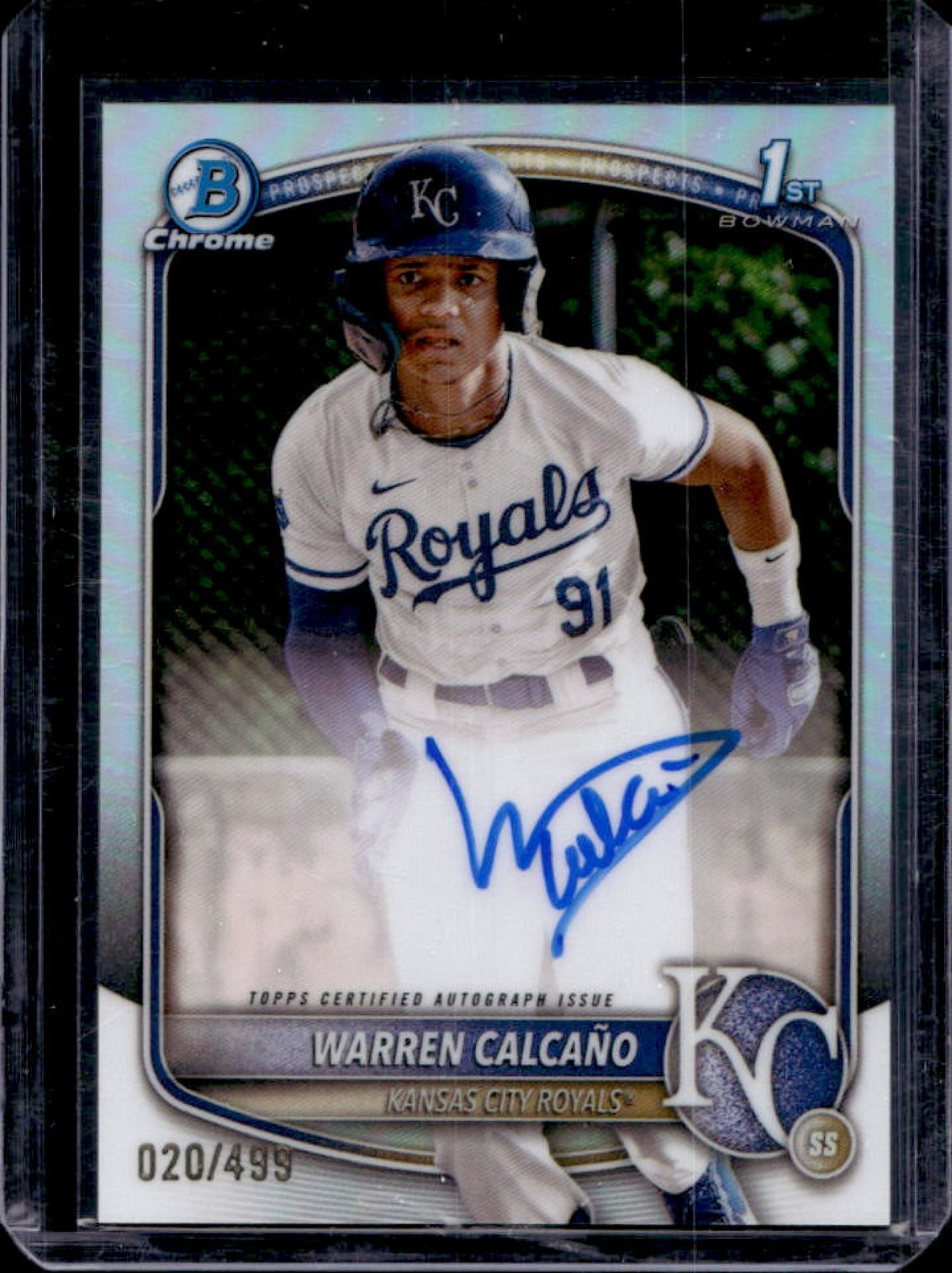 2025 Bowman Chrome Warren Calcano Auto Refractor 1st Prospect #/499 Royals