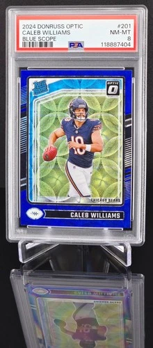 2024 Donruss Optic Caleb Williams Blue Scope Rated RC Bears Color Match PSA 8