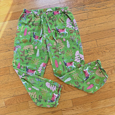 Print Fresh Pajama Pants XS Womens Green Cotton Maximalist Colorful Animals