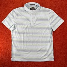G/FORE Mens LARGE Multi Stripe Tech Pique Golf Shirt Polo Green Striped NEW