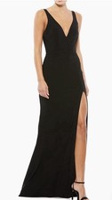 Owens For Mac Duggal Black Matte Jersey V Neck Gown  Maxi Backless Sz 12 NWT