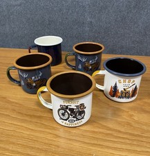 Lot of 5 - Enamel Camping Coffee Tea Mugs United by Blue