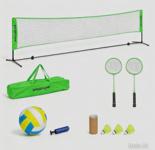 SPORTNOW Portable Badminton Net Set w/ Rackets, Shuttlecocks & Carry Bag Green