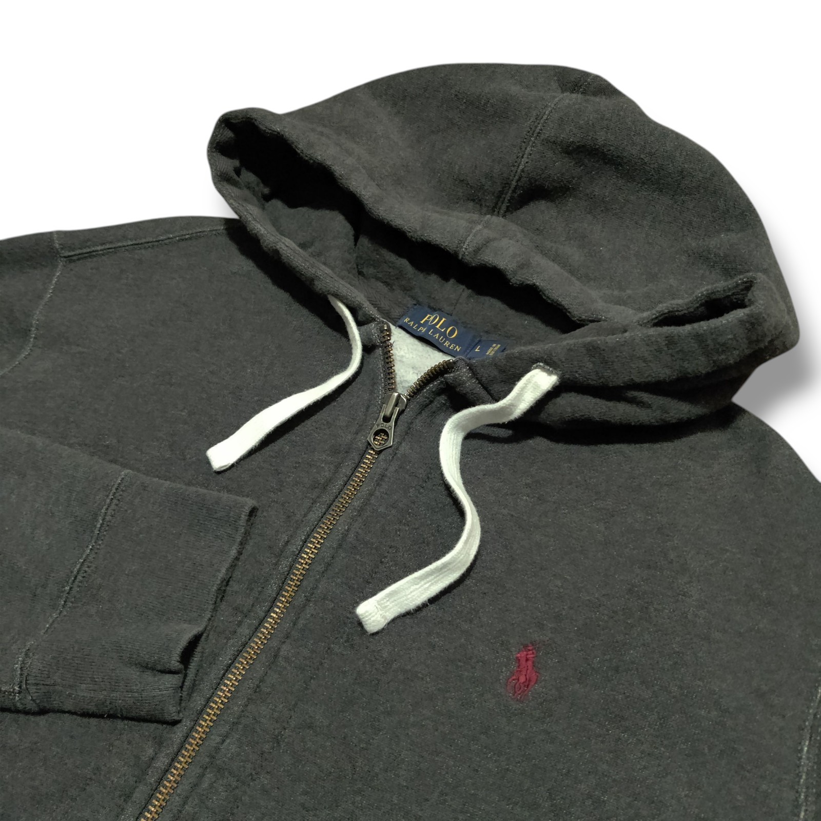 Polo Ralph Lauren Spa Terry pesante felpa con cappuccio zip intera grigia uomo L rosso pony