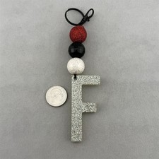 F Letter Initial Silver Metallic Glitter Resin 5" Keychain Purse Charm 62772