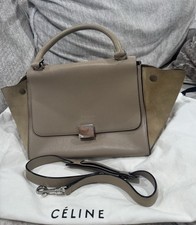 CELINE Trapeze Handbag Calfskin Suede Taupe B...
