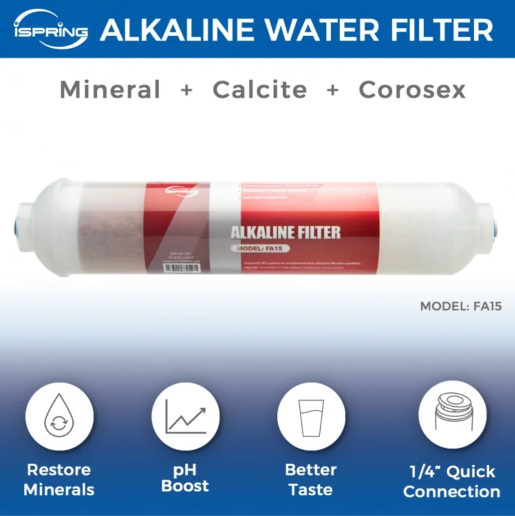 iSpring FA15 Alkaline Inline Water Filter Cartridge, 10&rdquo; X 2&rdquo; with 1/4&rdquo; Quick Co