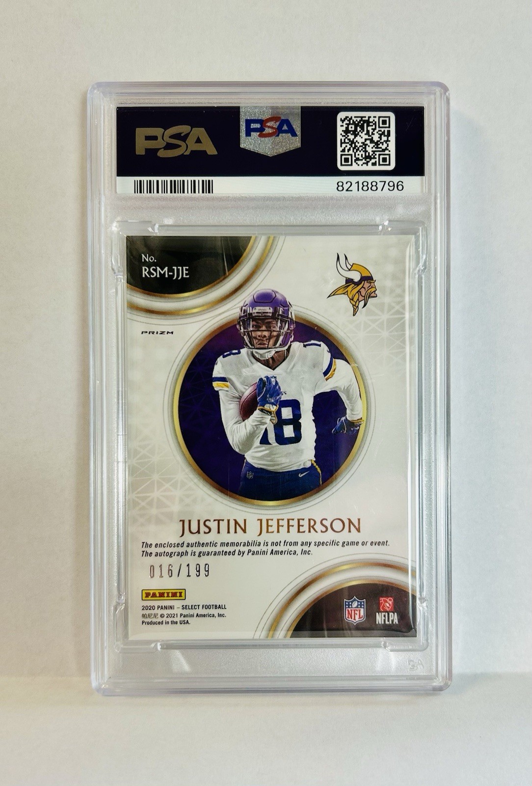 2020 Panini Select Rookie Signature Justin Jefferson /199    #RSM-JJE  **PSA 9** view 3