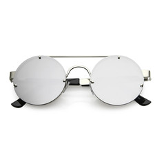 Retro Modern Steampunk Round Silver Metal Frame and Lens Fashion Sunglasses NEW