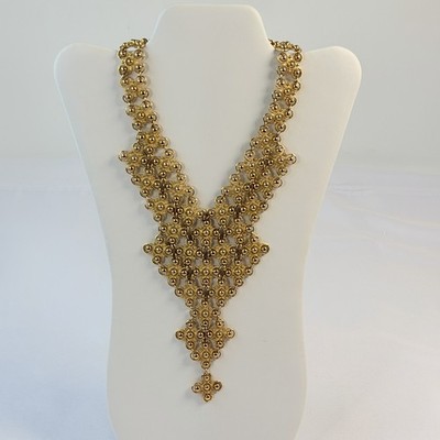 Vintage 1971 MONET ''MORESQUE'' Gold Tone Etruscan Runway Statement Bib Necklace