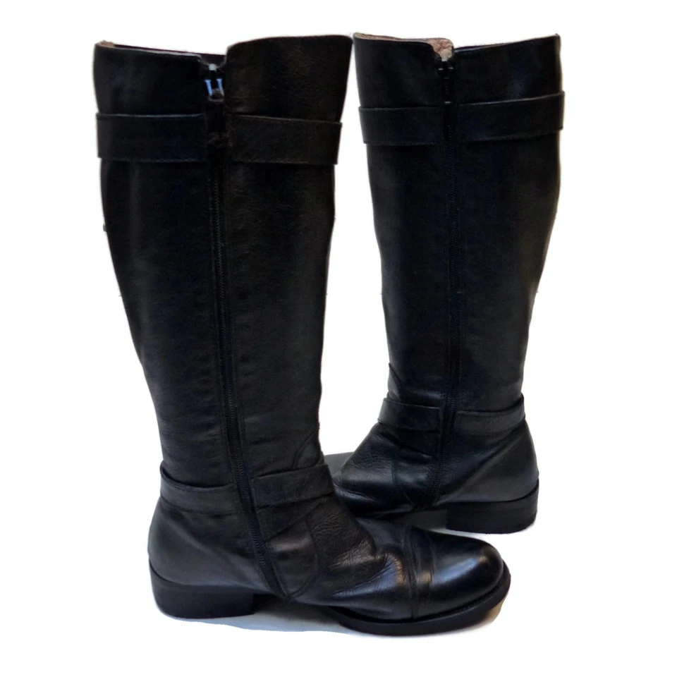 Miz Mooz Kailia Moto Boots Size 8.5 Black Leather Harness Straps New Heels - Image 4 of 4