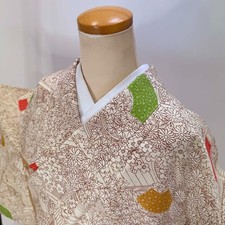 Japanese Kimono Komon Vintage Komon awase Polyester Free Shipping M size 5171