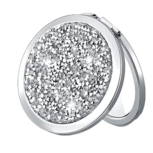 Magnifying Silver Compact Mirror - Mix Diamond Mirrors 1x/2x Magnification Tr...