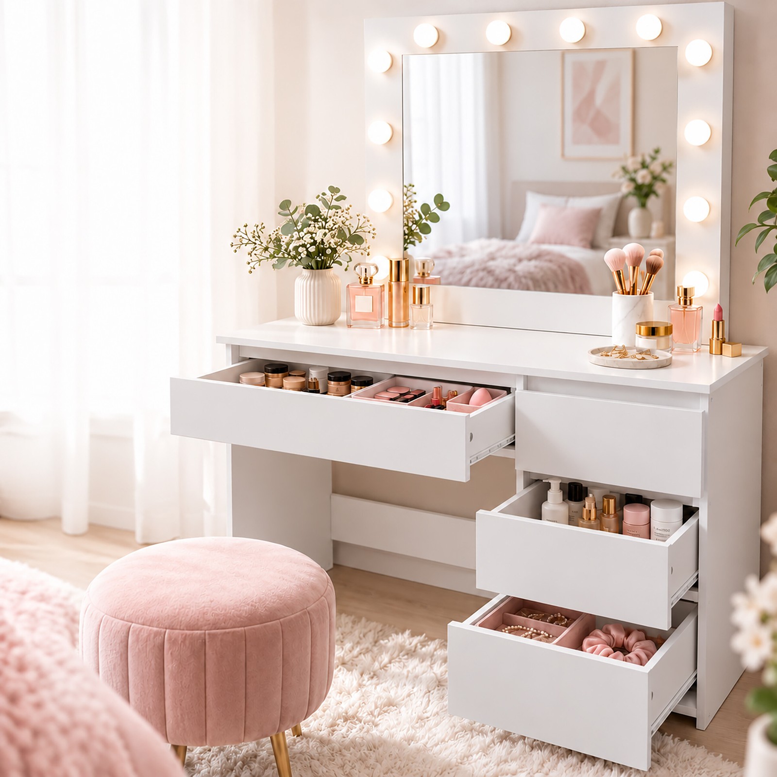 Tavolo da trucco toeletta cosmetici make-up specchio Hollywood luce foto 5