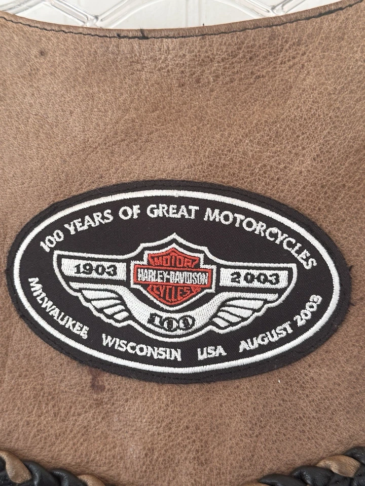 Chaleco de motociclista Harley de cuero Hudson para mujer pequeño marrón trenzado con cordones Foto 2 de 4
