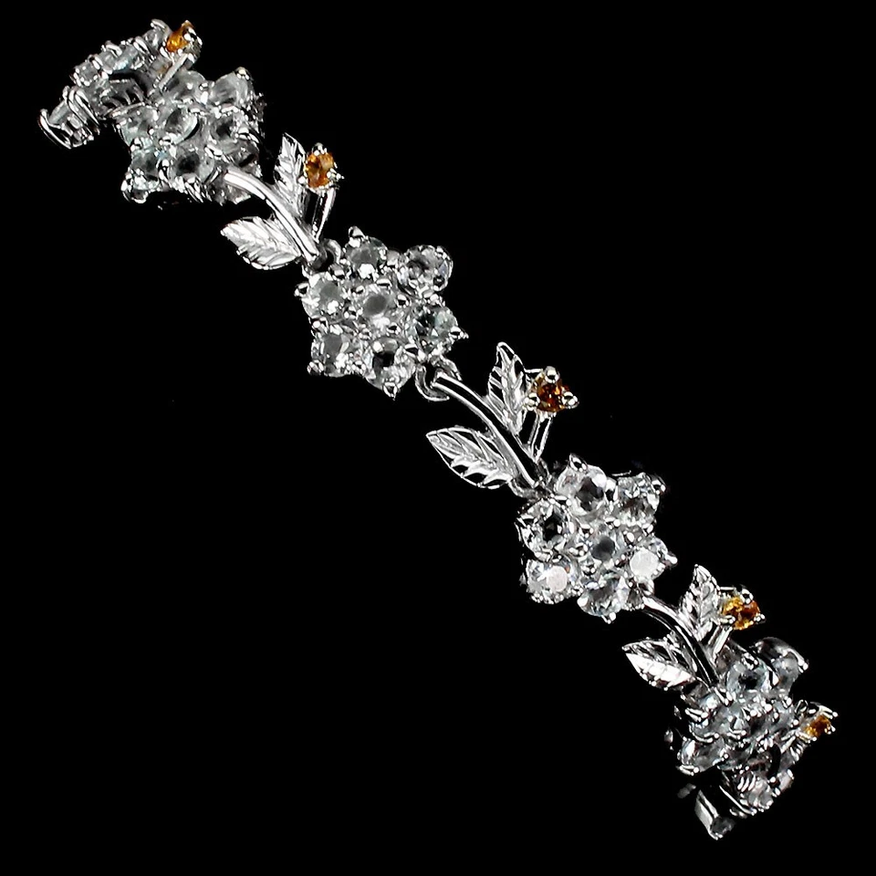 Pulsera de plata de ley 925 redonda aguamarina zafiro piedras preciosas joyería 7,5 pulgadas Foto 2 de 4