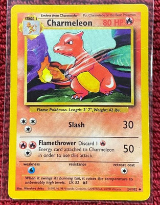 Pokemon Charmeleon Card 24/102 1995, 96, 98 Stage 1  With Card Protector (1561)