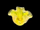 Vintage MCM Italian Murano Art Glass Yellow Crimped Bowl Ashtray Excellent
