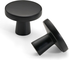 10 Pack Matte Black Cabinet Knobs, 1-1/4 Inch Round Solid Zinc Alloy Drawer Pull